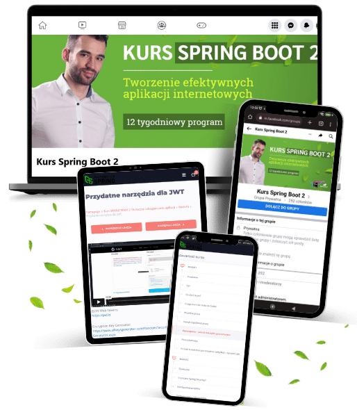 Podgląd kursu Spring Boot 2 na laptopie i telefonie